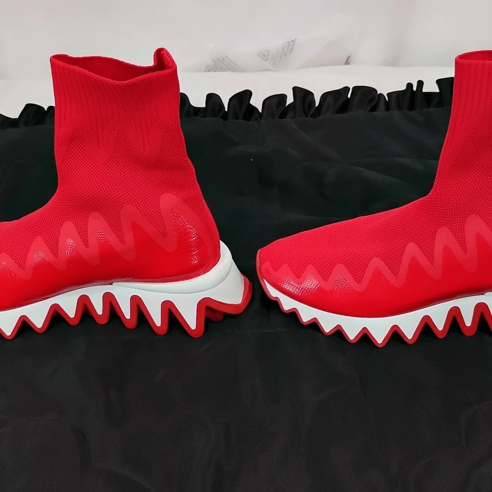 CHRISTIAN LOUBOUTIN Red SHARKY SOCK Flat Sneaker SZ 7.5 - Picture 11 of 13